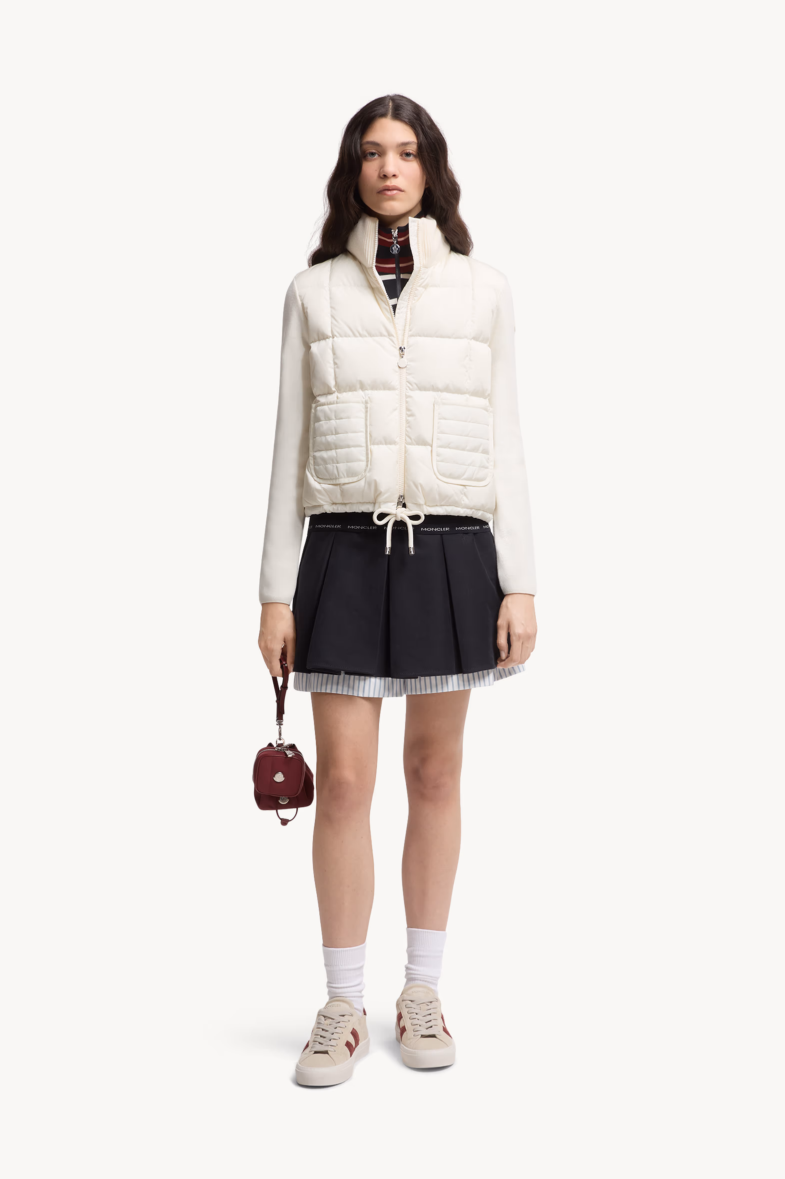 Cardigan zippé en laine à matelassage en carré Femmes Blanc Moncler 0